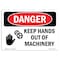Signmission OSHA Danger Sign, Keep Hands Out Of Machinery, 14in X 10in Aluminum, 10" W, 14" L, Landscape OS-DS-A-1014-L-1394 - alternate 1